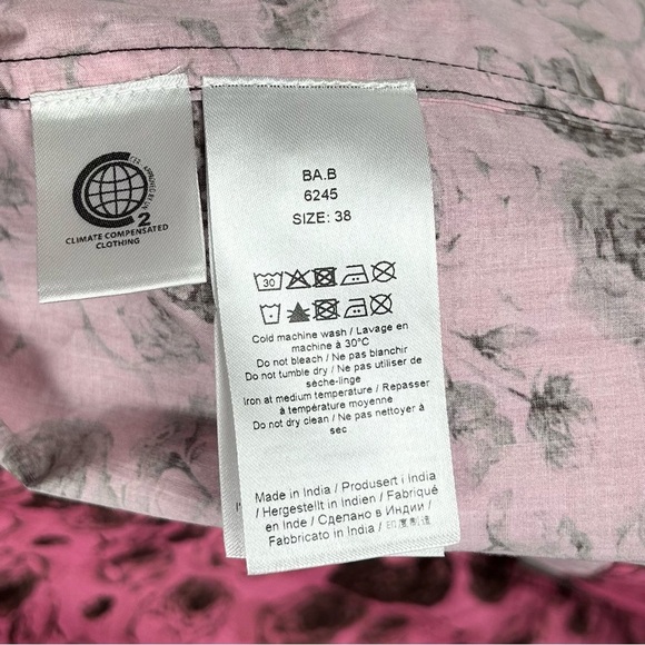 GANNI Rose Print Organic Cotton Pink & Black Rose Print Wrap Dress Size 6 - Picture 9 of 10